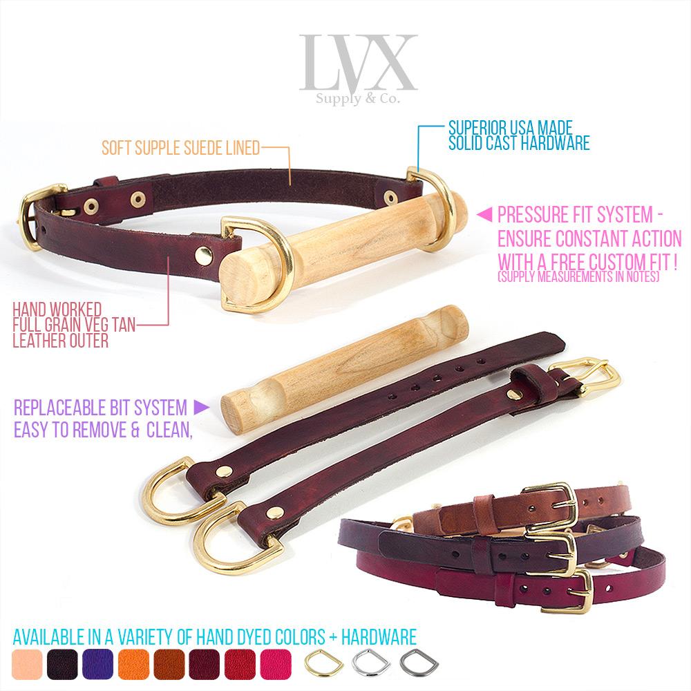 BDSM Bit Gag Leather Collar with Wooden Bit | LVX Supply & Co.